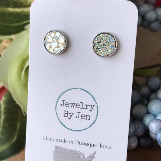 Holographic Stud Crackle Earrings