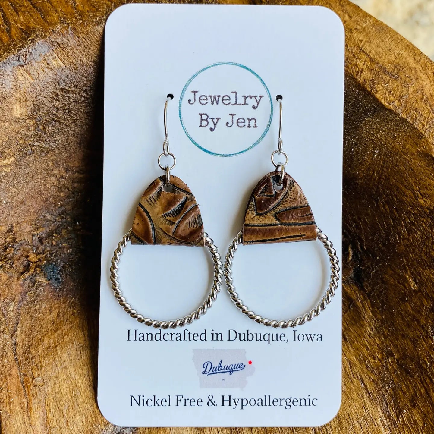 Twisted Tooled Leather Earrings