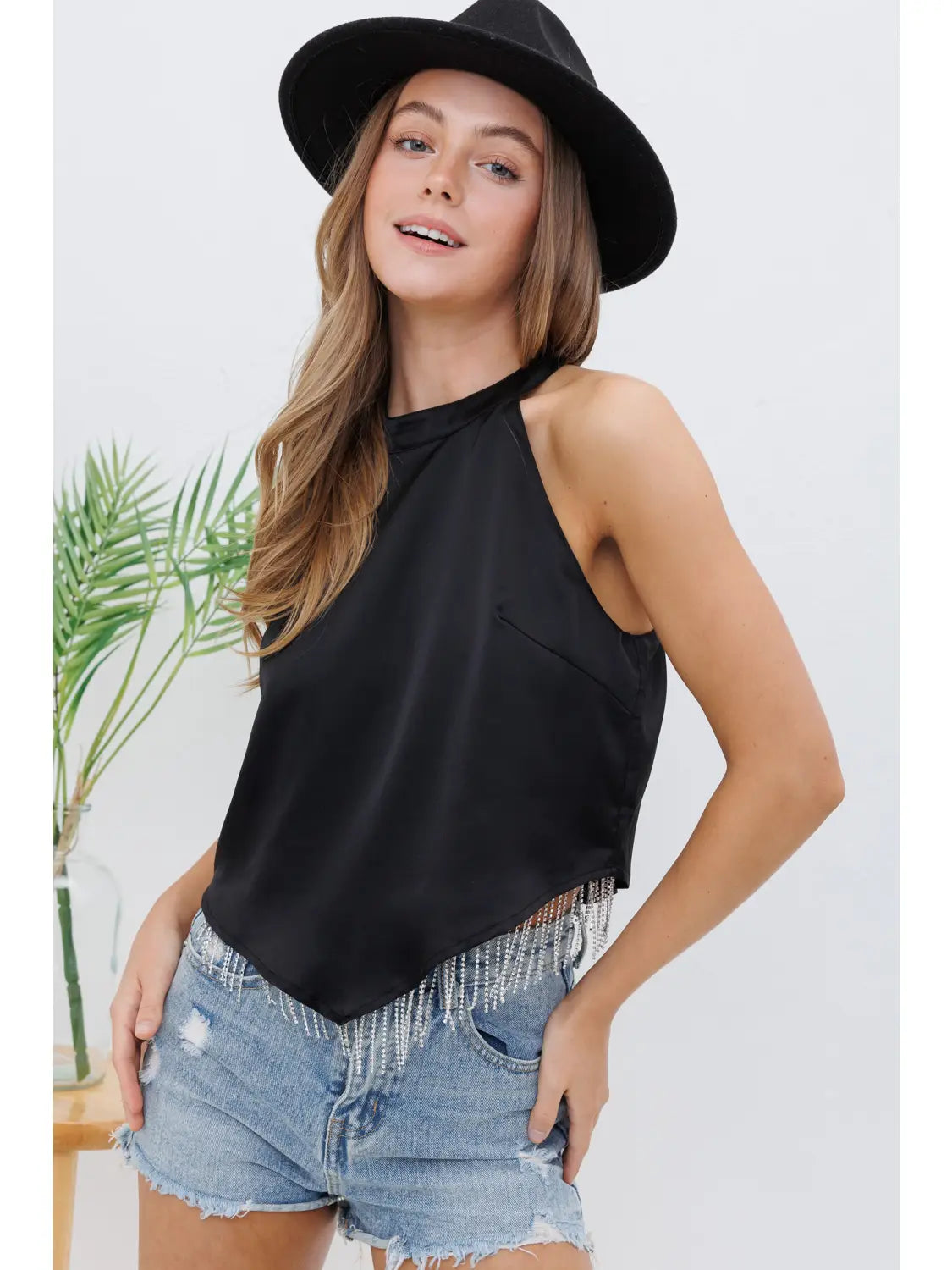 Rhinestone Fringe Crop Tank