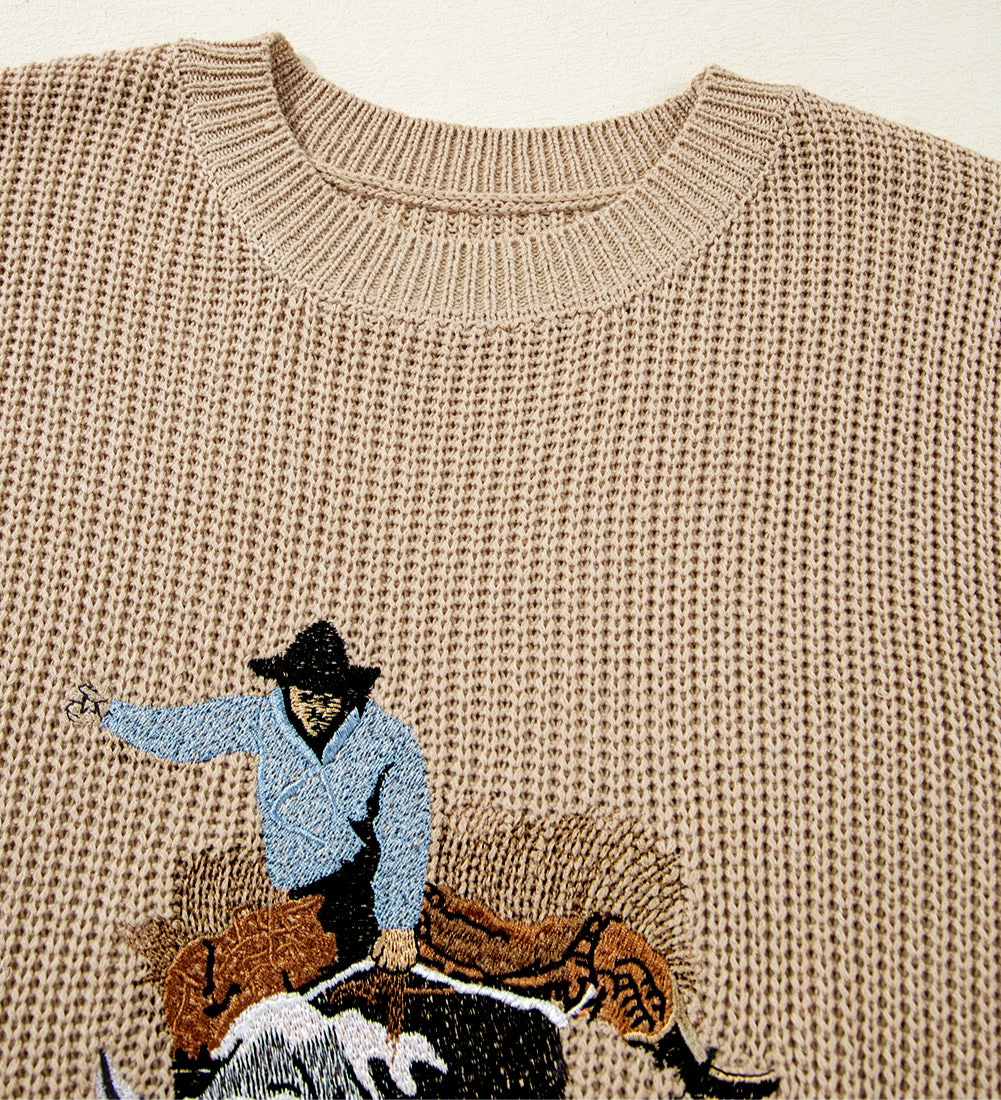Western Whimsy Embroidery Sleeveless Sweater