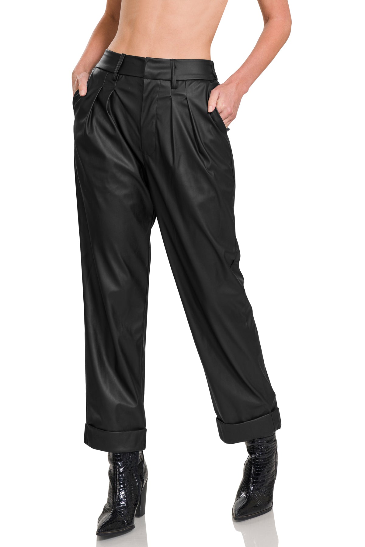 Vegan Leather Pants with Cuff