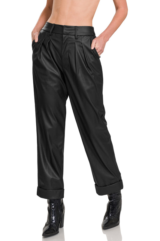 Vegan Leather Pants with Cuff