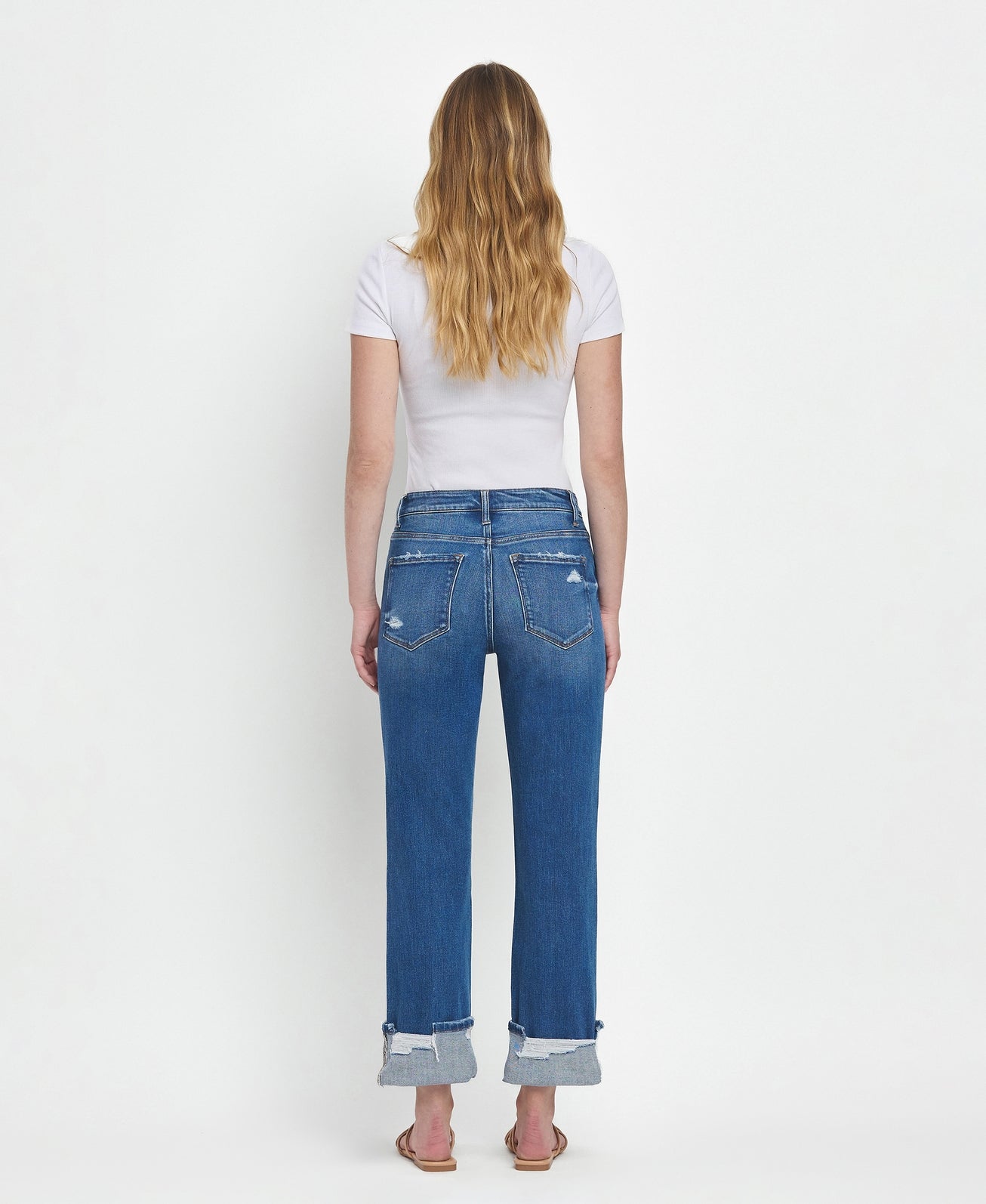 Daphne High Waist Cuff Straight Jeans