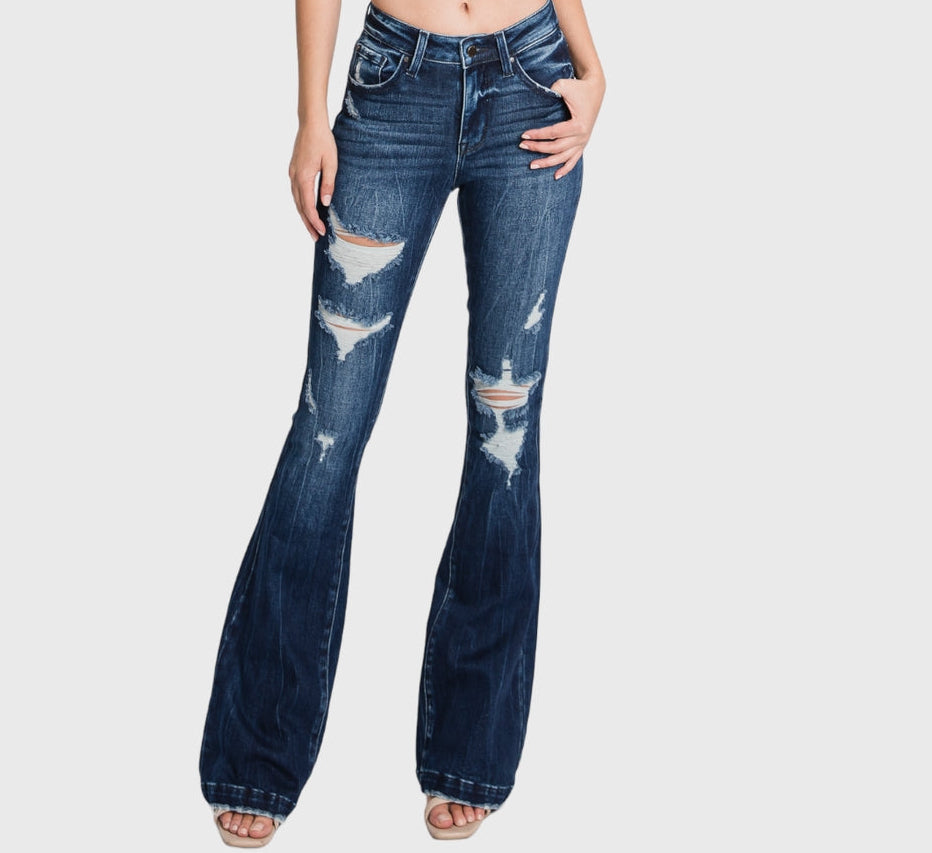 Dakota Distressed Mid Rise Flare
