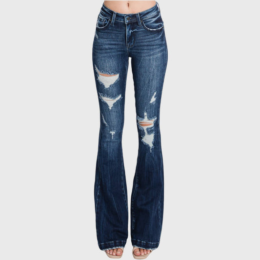 Dakota Distressed Mid Rise Flare