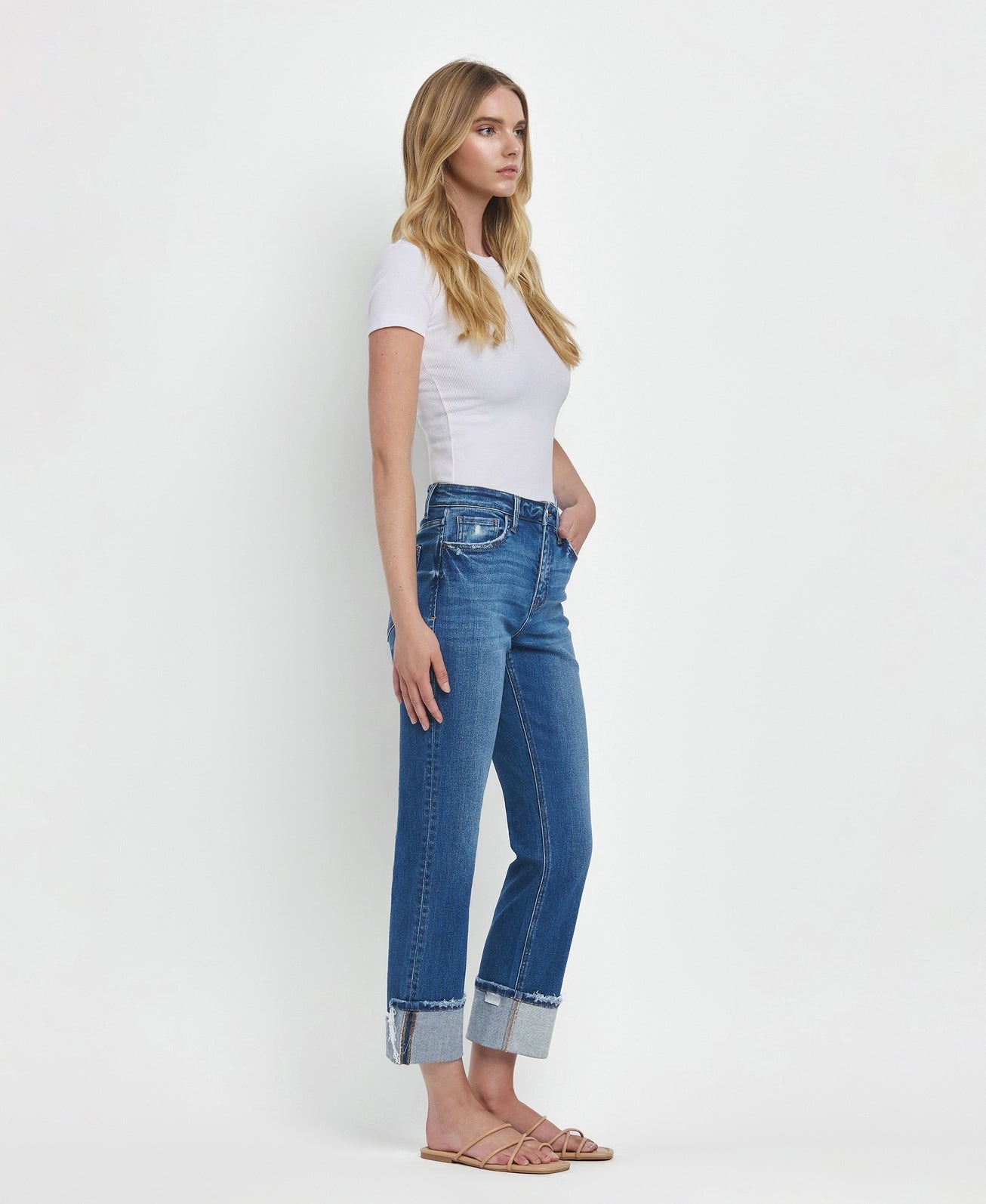 Daphne High Waist Cuff Straight Jeans