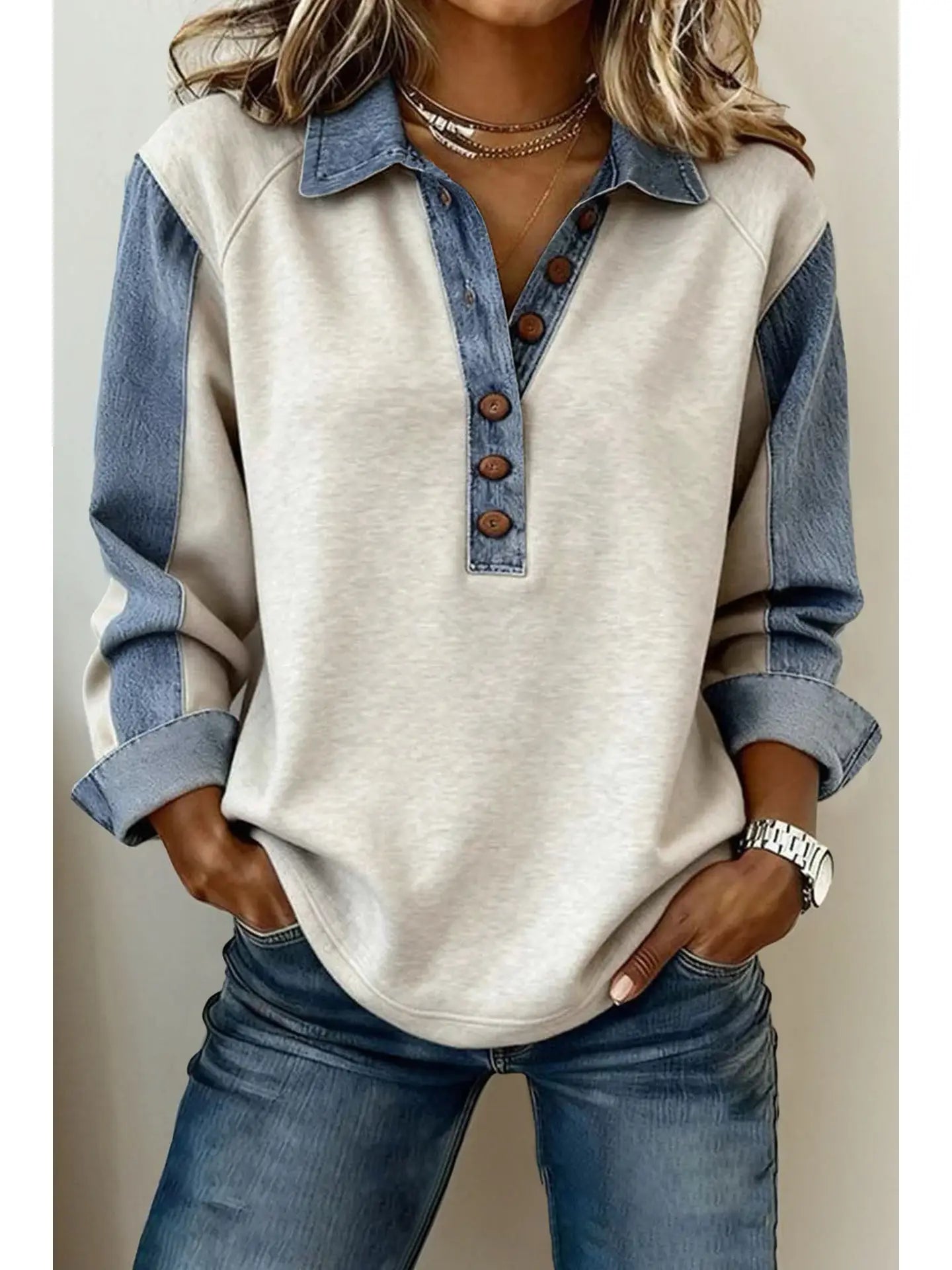 Lydia Denim Button Down Pullover