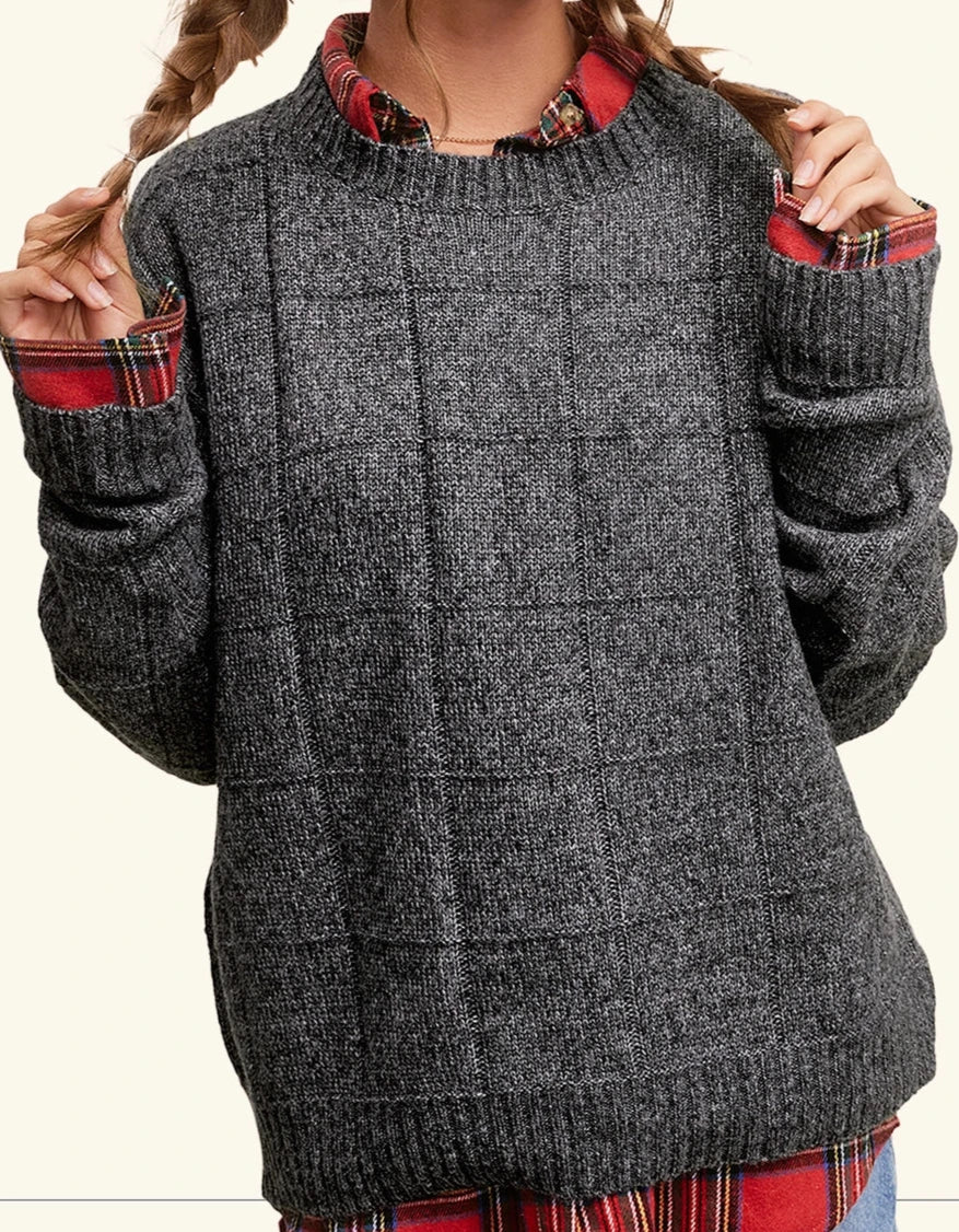 Loose Patterned Two Tone Sweater