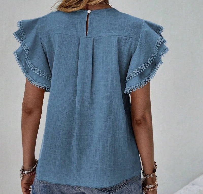 Indigo Breeze Ruffle Sleeve Top