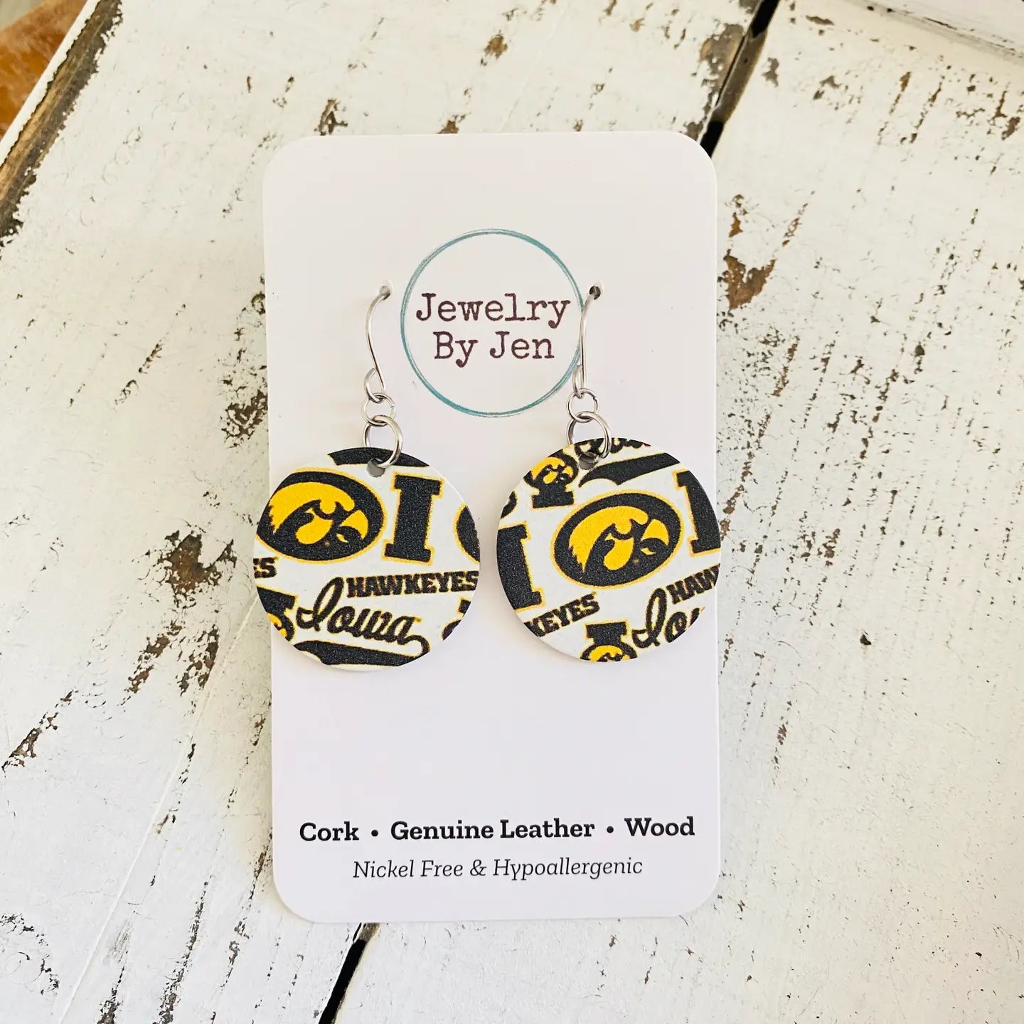 Iowa Hawkeye Leather Earrings