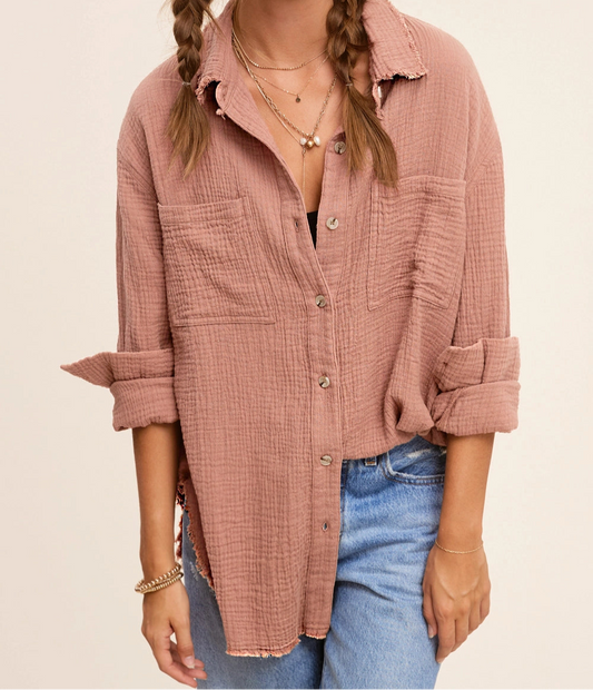 Lacey Crinkled Gauze Shirt