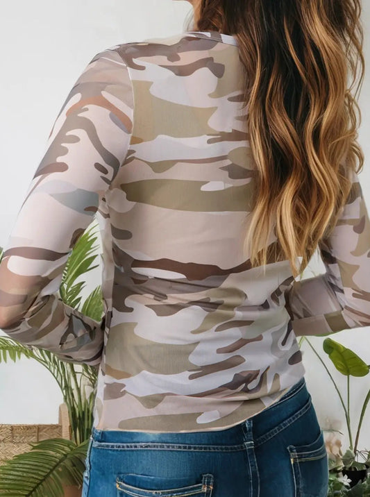 Zoe Western Camouflage Mesh Top