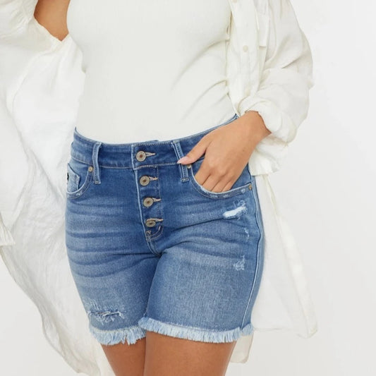 Charlee Mid Rise Button Up Shorts