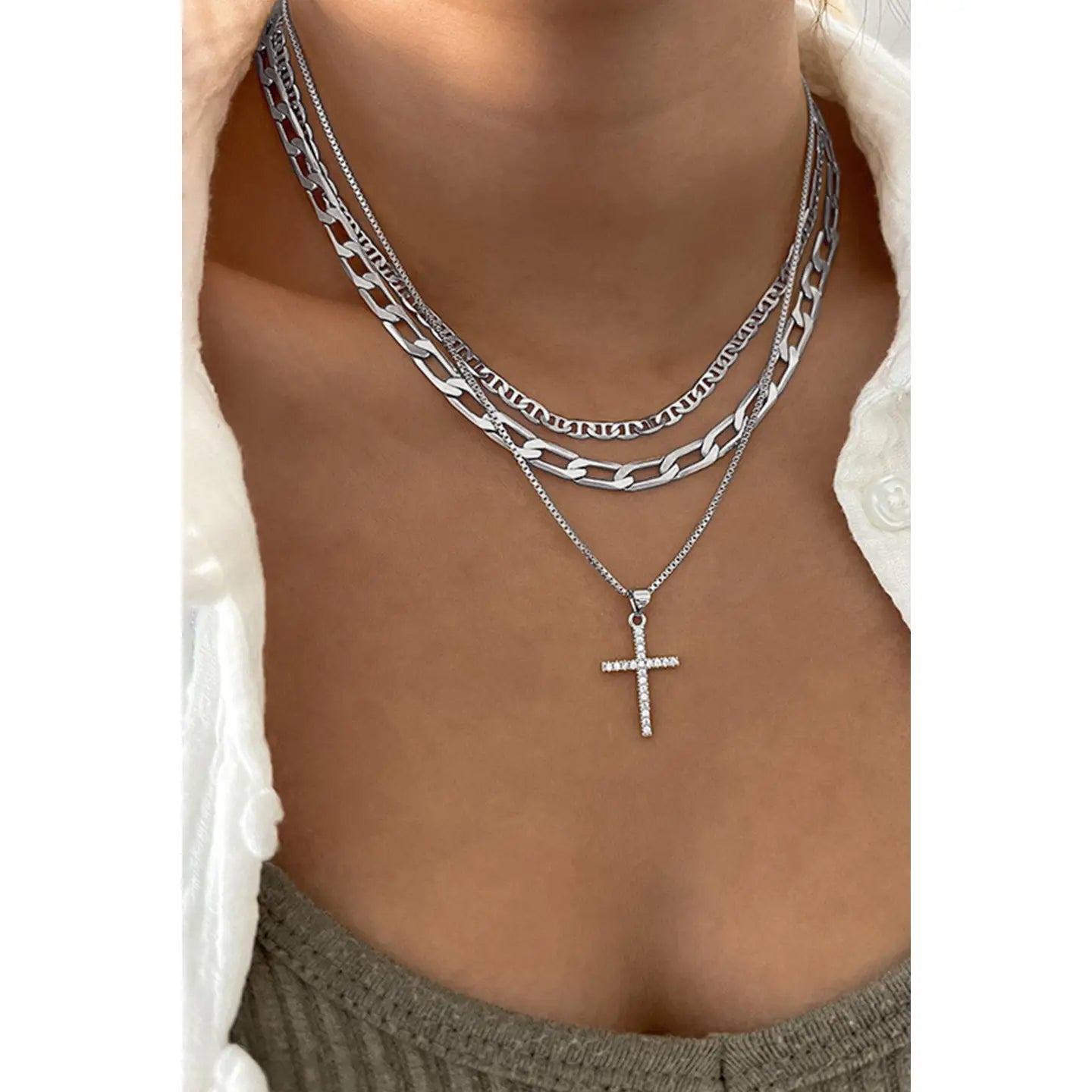 Multi Layered Cross Chain Necklace