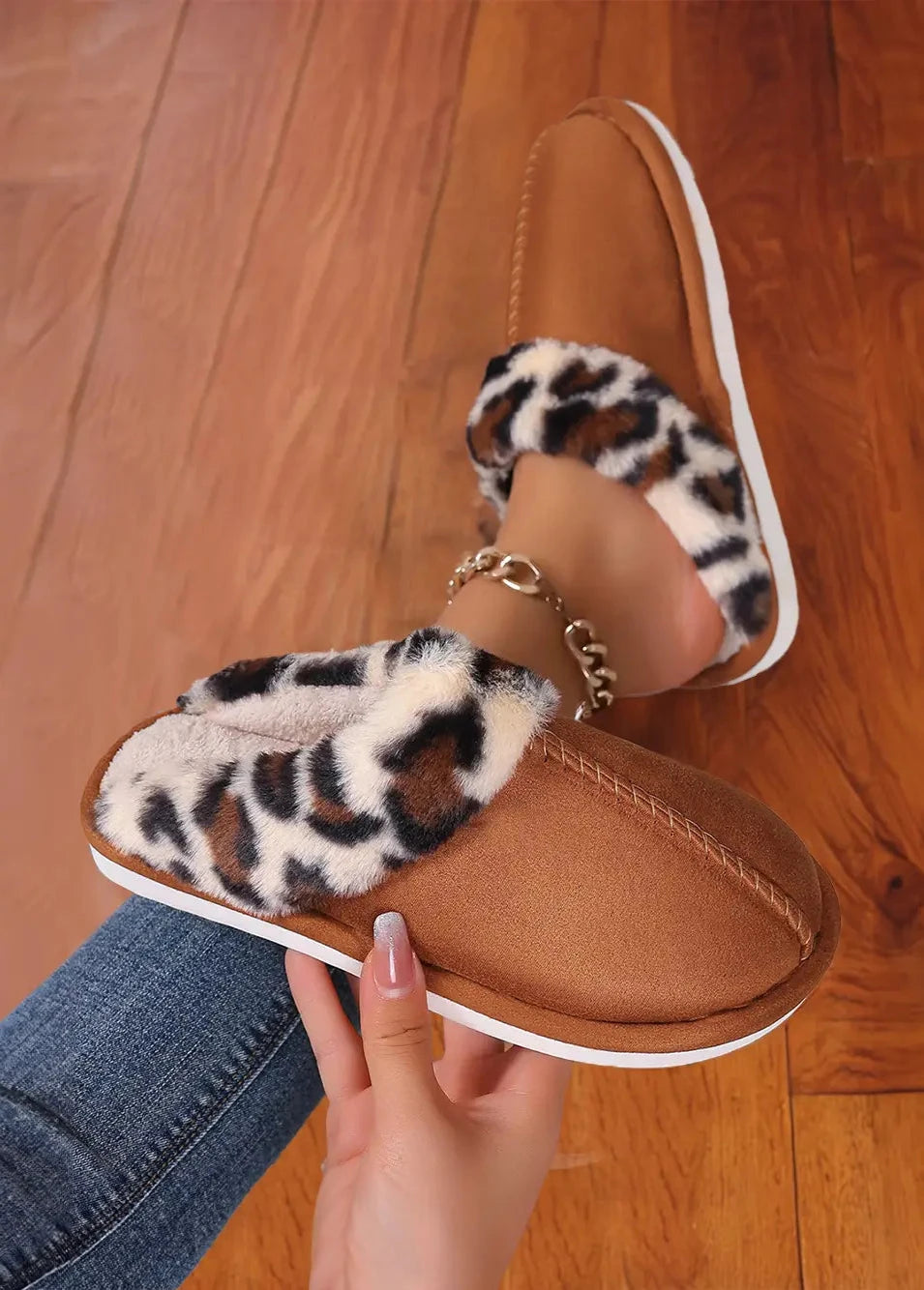 Leopard Plush Home Slippers
