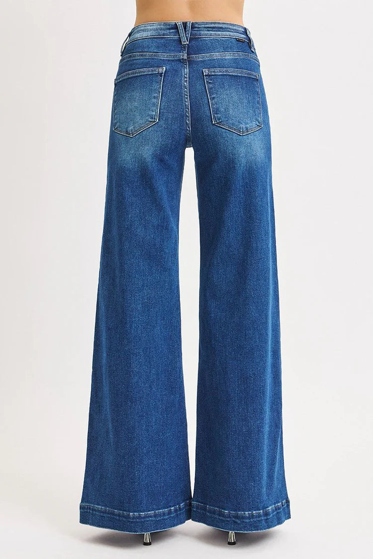 Blakely Mid Rise Front Patch Pocket Wide Leg Jeans