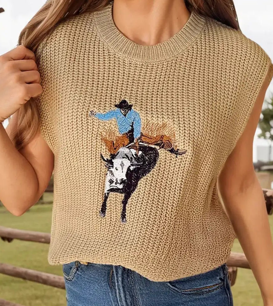 Western Whimsy Sleeveless Sweater