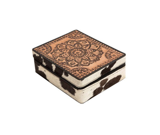 leathr and cowhide jewelry box for women tooled leather