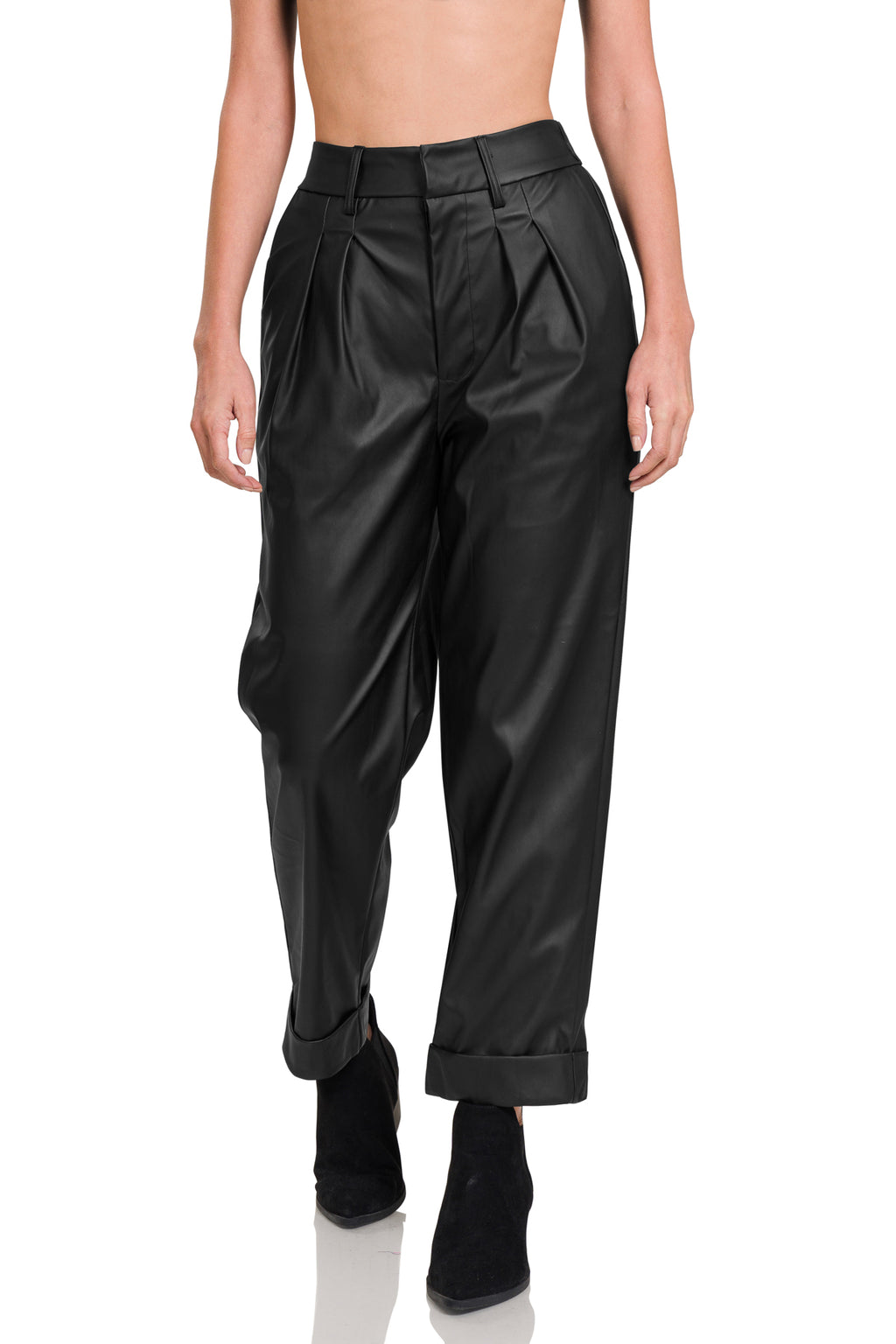 Vegan Leather Pants with Cuff