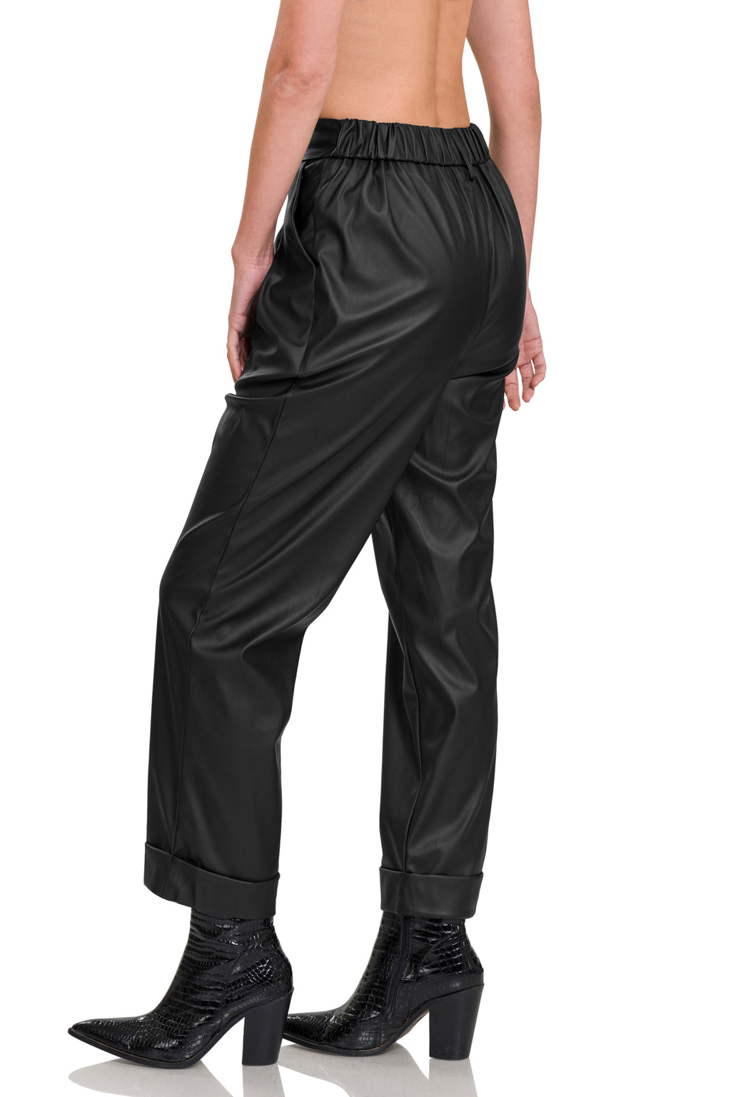Vegan Leather Pants with Cuff