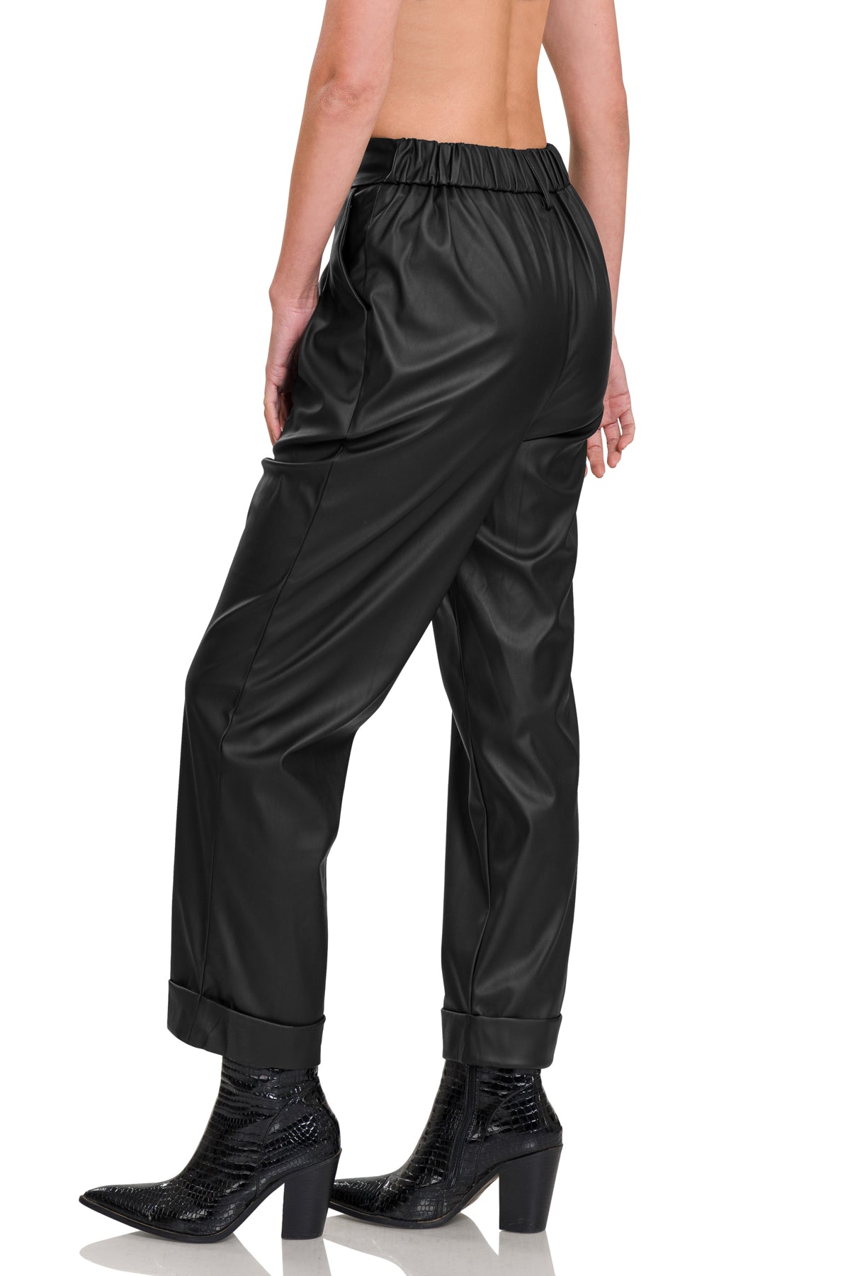 Vegan Leather Pants with Cuff