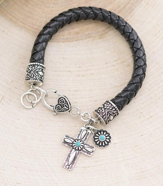 Cross Charm Woven Bracelet